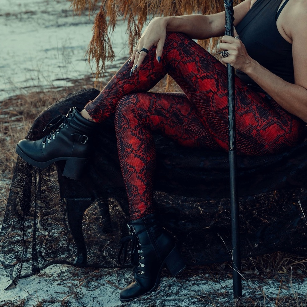 Toxic Vision Red “Snakebite Bullet Pants” Snakeskin Print Pants Size Small